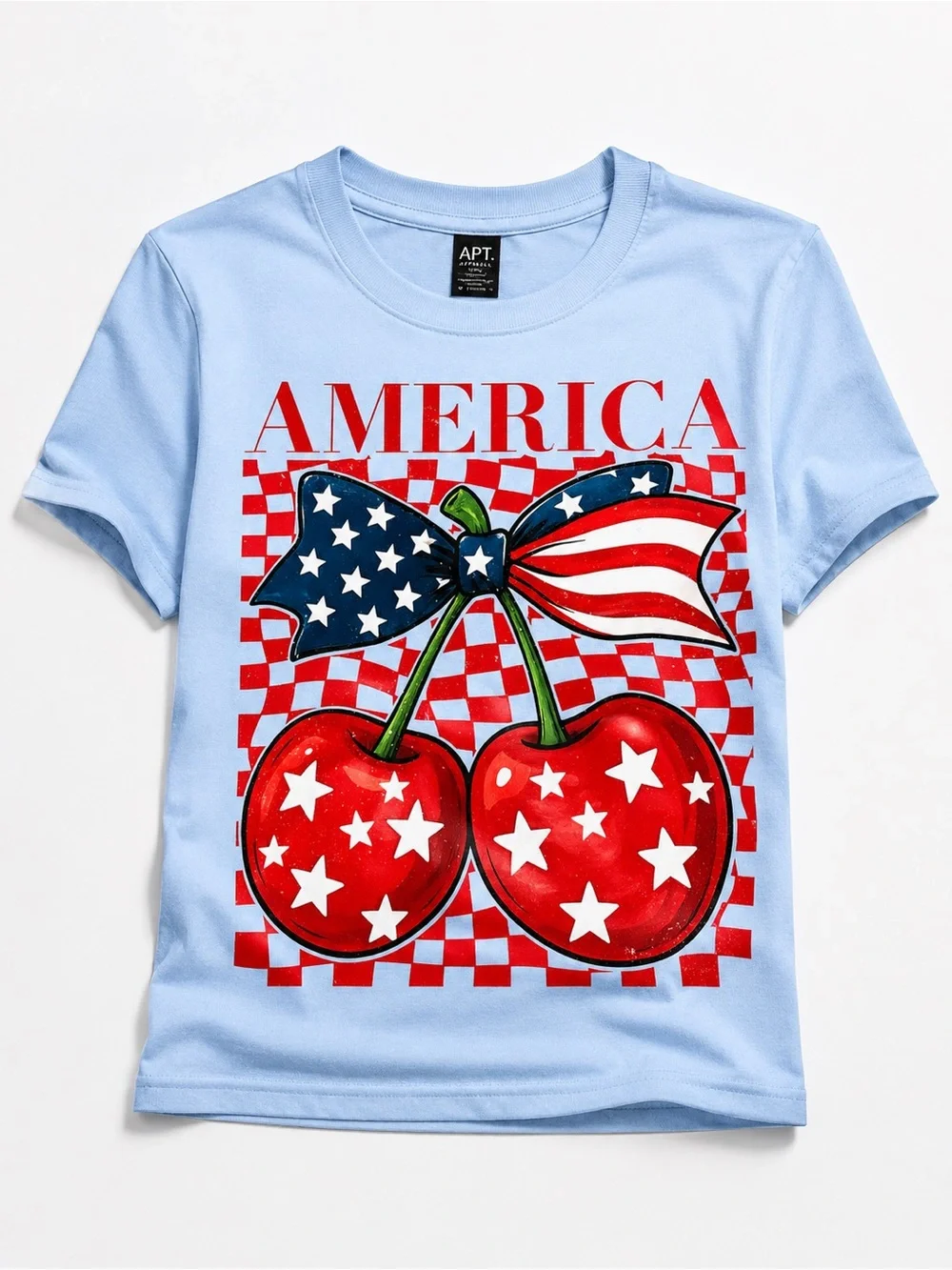 Gildan Heavy Cotton “America Cherry Bow” Graphic Tee – Patriotic Shirt